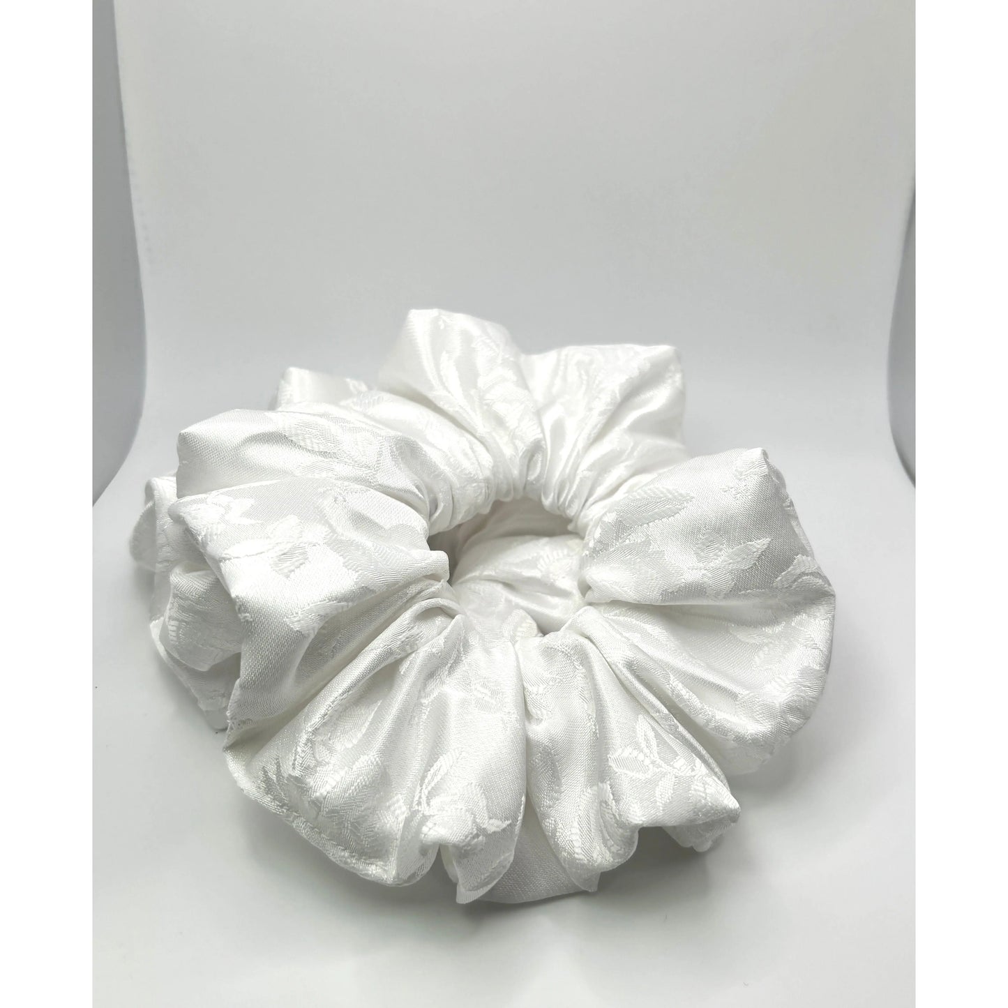 White Leaf Satin Scrunchie enchantedscrunch