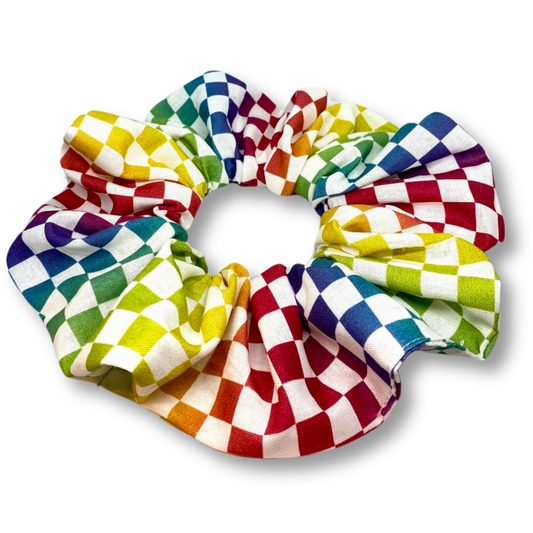 Rainbow Checkered Oversized Scrunchie