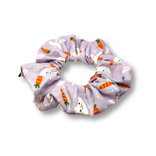 Mini Purple Bunnies and Carrots Easter Scrunchie