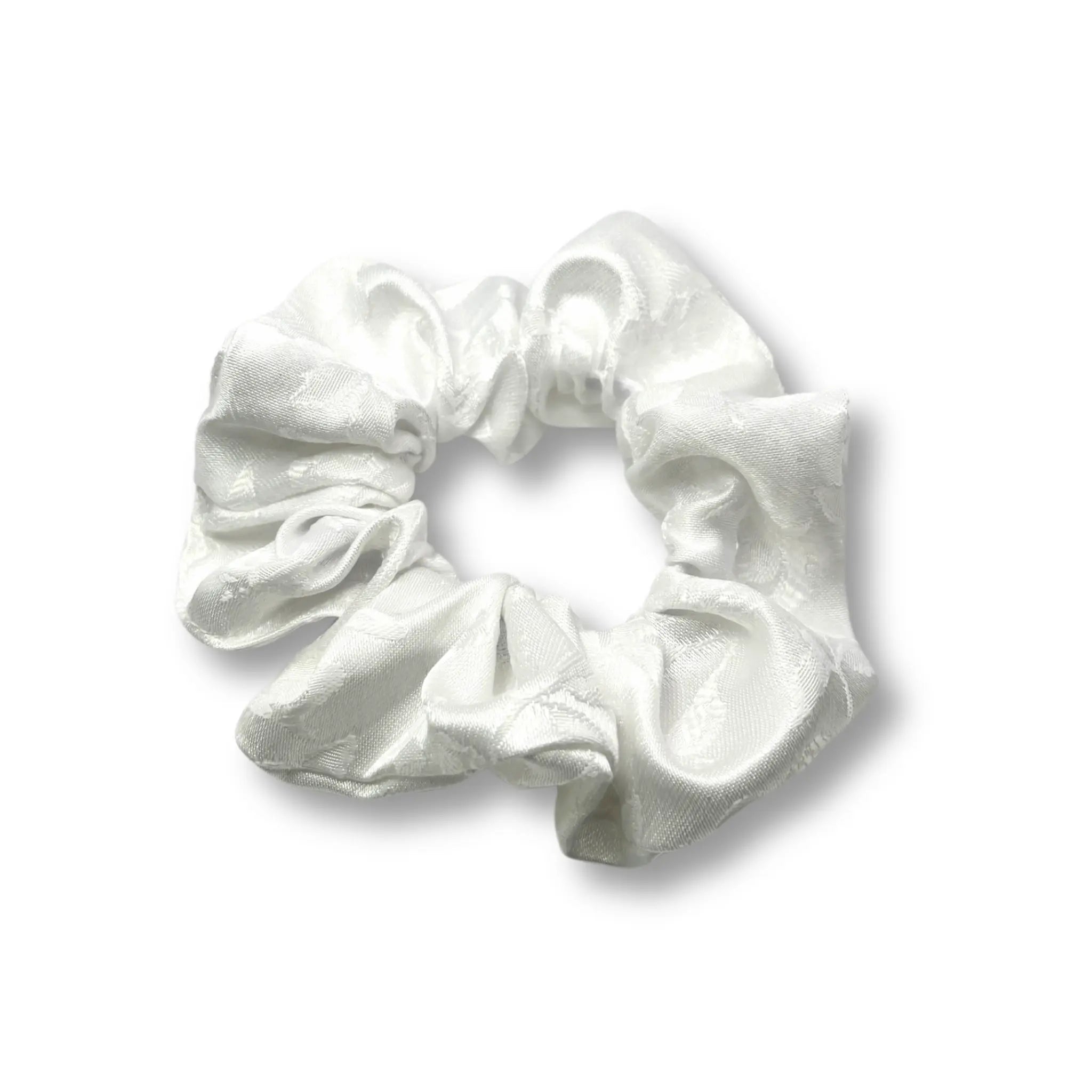 Mini White Leaf Satin Scrunchie - Enchanted Scrunch