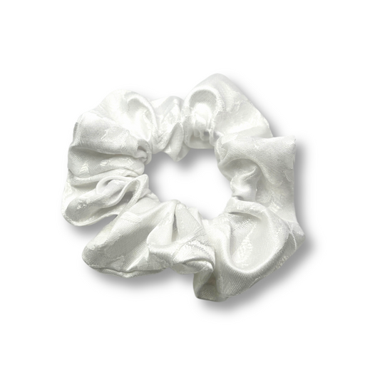 Mini White Leaf Satin Scrunchie enchantedscrunch
