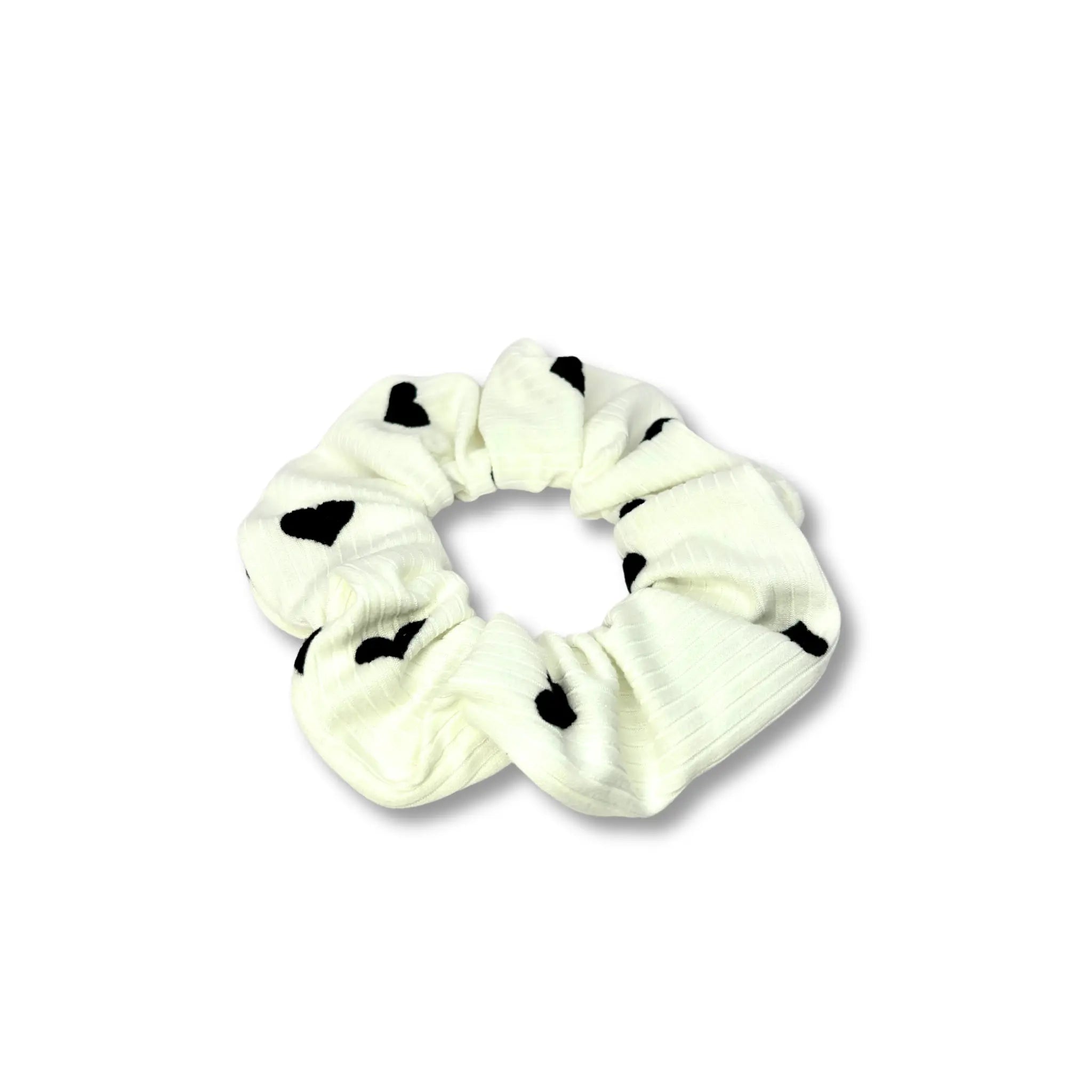 Mini White Heart Ribbed Scrunchie - Enchanted Scrunch