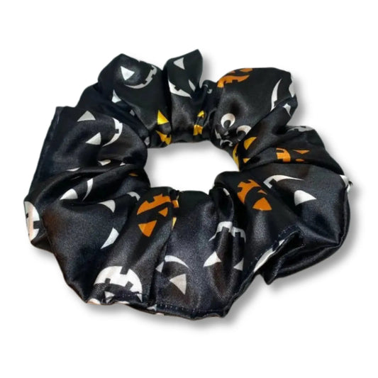 Jack-o-Lantern Black Halloween Silk Scrunchie Enchanted Scrunch