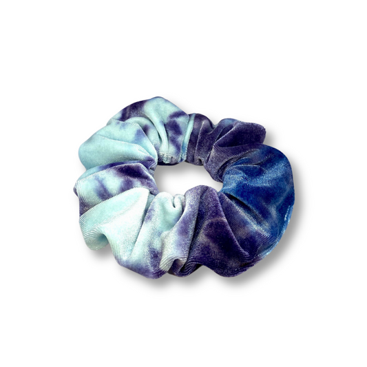 Blue and Purple Tie Dye Velvet Mini Scrunchie