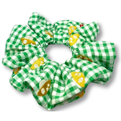 Green Plaid Mushroom Oversized Scrunchie