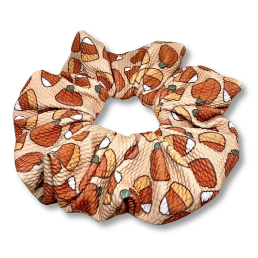 Candy Corn and Pumpkin Bullet Halloween Scrunchie Enchanted Scrunch