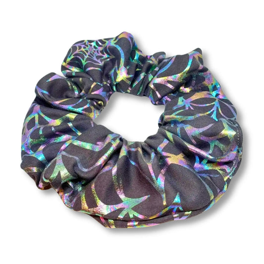 Grey Holographic Spiderweb Halloween Scrunchie Enchanted Scrunch