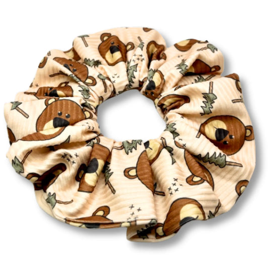 Bear and Pine Tree Ribbed Scrunchie Enchanted Scrunch