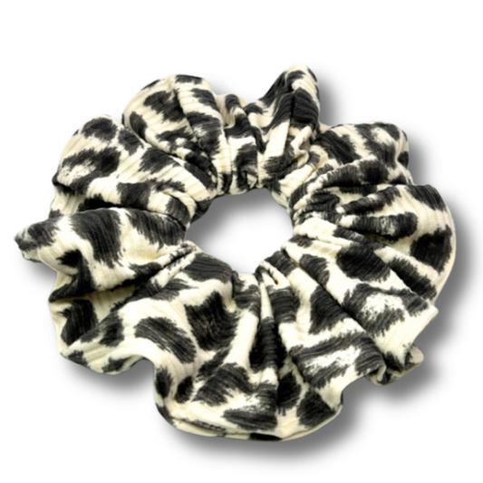 Grey Cheetah Ribbed Scrunchie