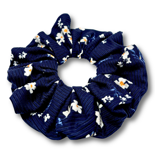 Navy Floral Oversized Scrunchie
