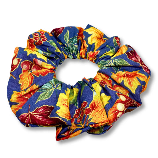 Navy Metallic Leaves Fall Scrunchie Enchanted Scrunch