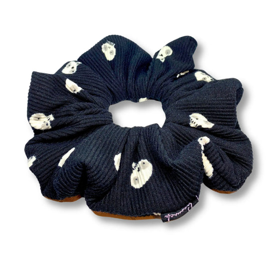 Black Skulls Halloween Ribbed Scrunchie Enchanted Scrunch