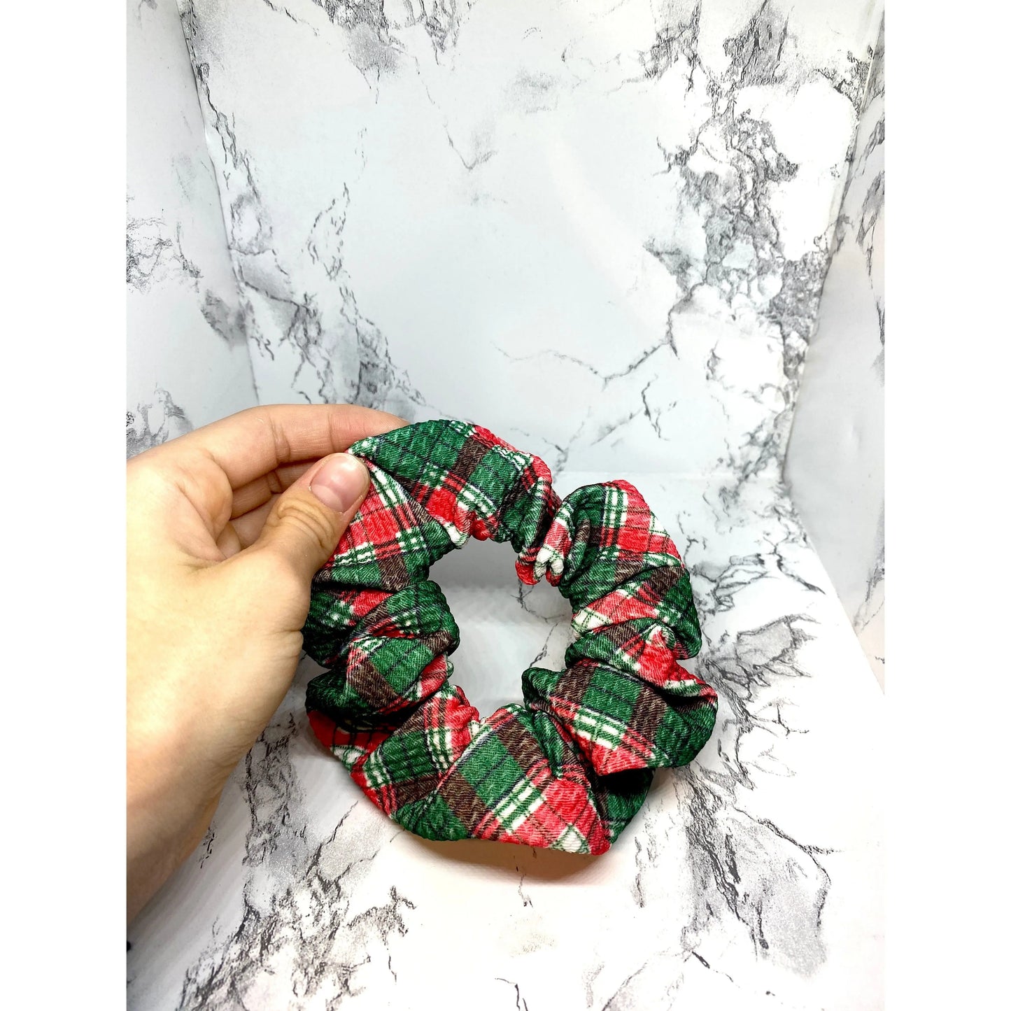 Mini Red and Green Plaid Christmas Bullet Scrunchie Enchanted Scrunch