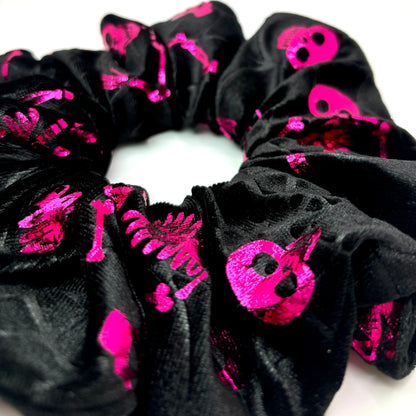 Pink Skeleton Velvet Halloween Scrunchie Enchanted Scrunch