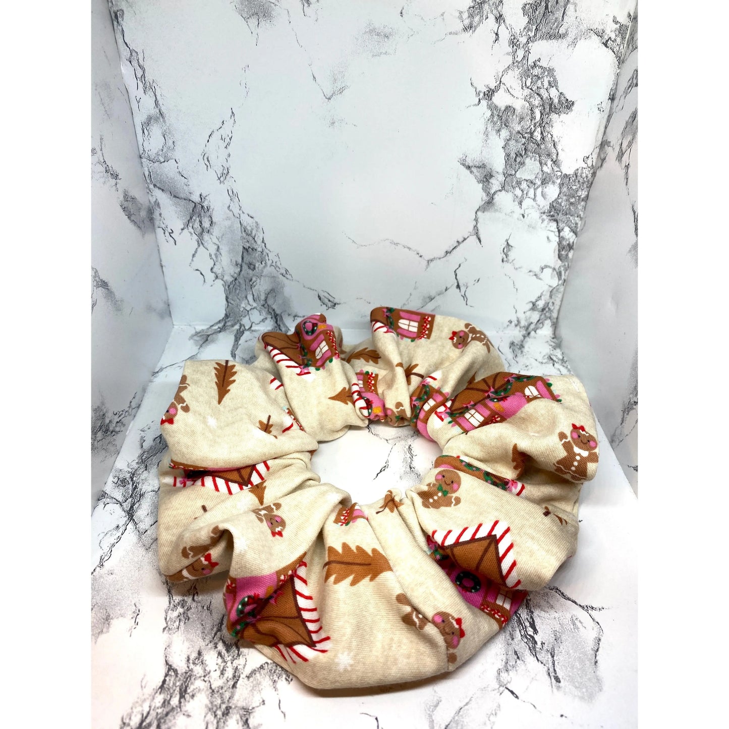 Beige Gingerbread House Christmas Scrunchie Enchanted Scrunch