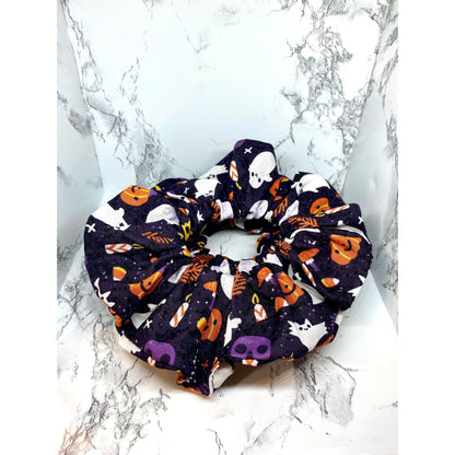 Purple Ghost and Pumpkin Halloween Scrunch Enchanted Scrunch