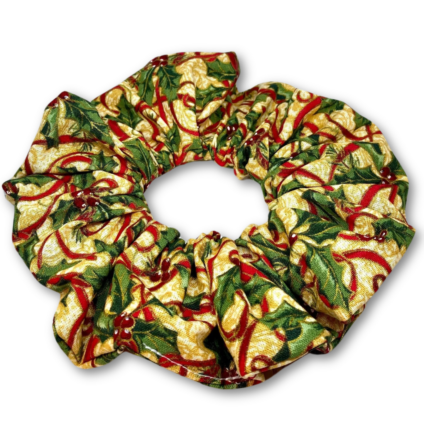 Gold Holly and Ribbon Christmas Scrunchie