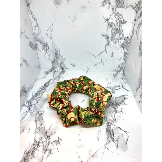 Mini Gold Holly and Ribbon Christmas Scrunchie Enchanted Scrunch