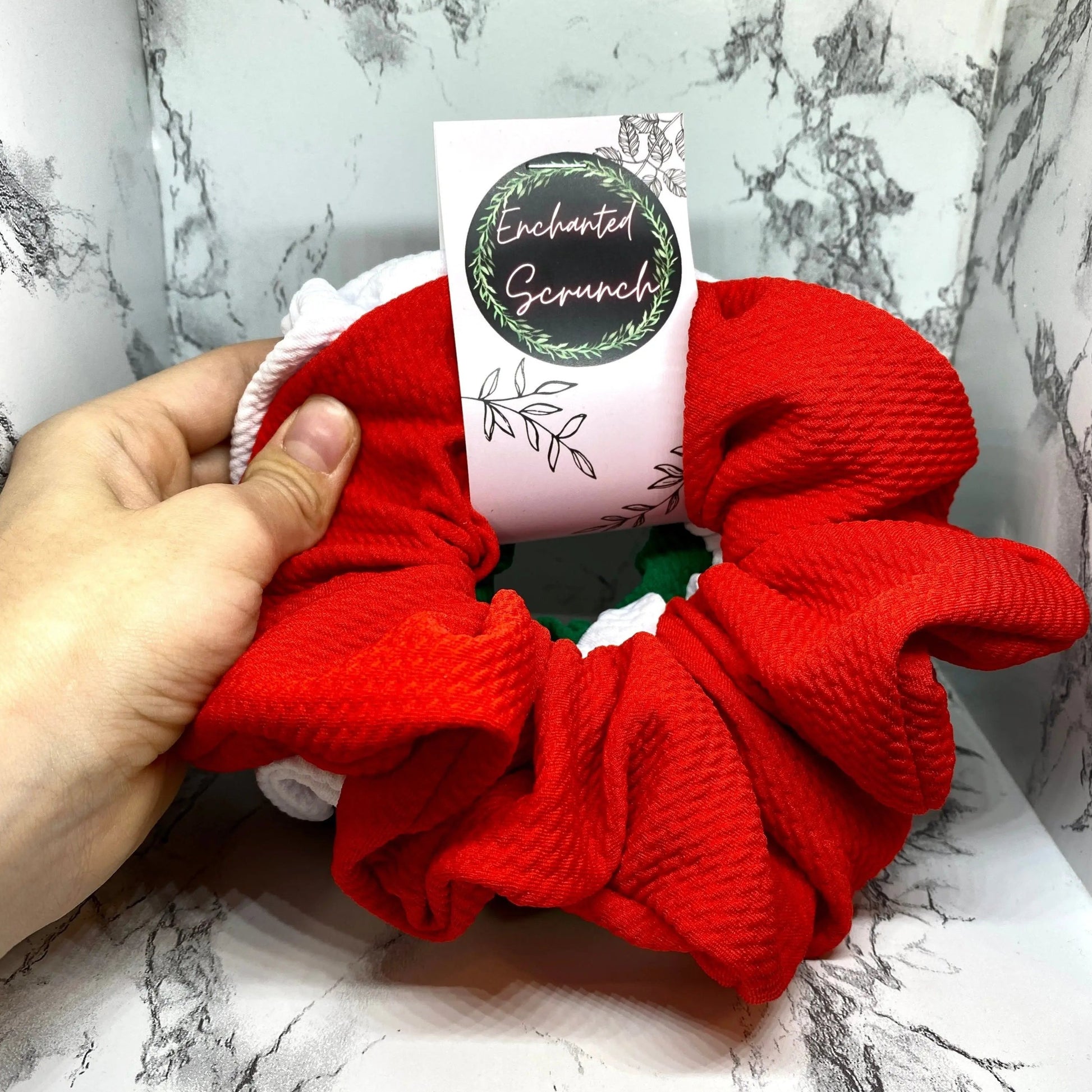 Green, Red and White Scrunchie Trio Enchanted Scrunch