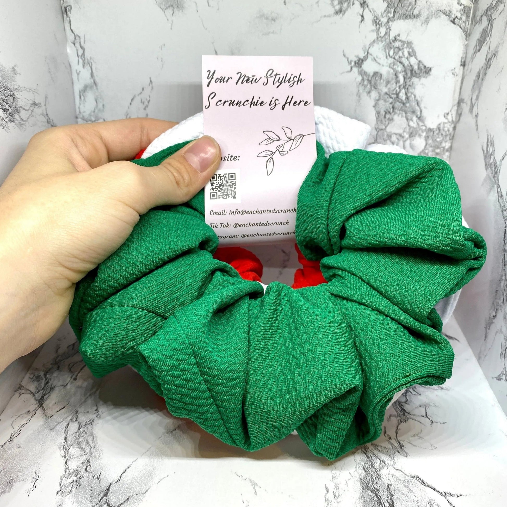 Green, Red and White Scrunchie Trio Enchanted Scrunch