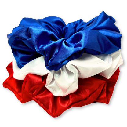 Silk Red, White, & Blue Scrunchie Trio