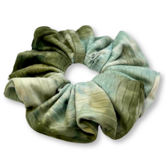 Dark Sage Green Tie Dye Ribbed Scrunchie