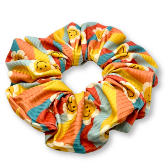 Smiley Daisy Boho Ribbed Scrunchie