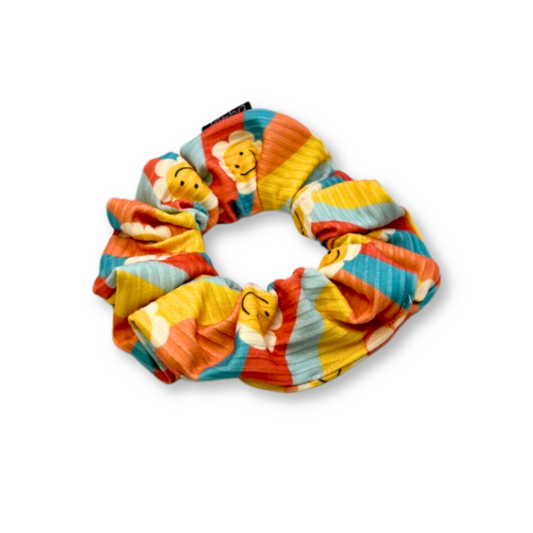 Mini Smiley Daisy Boho Ribbed Scrunchie