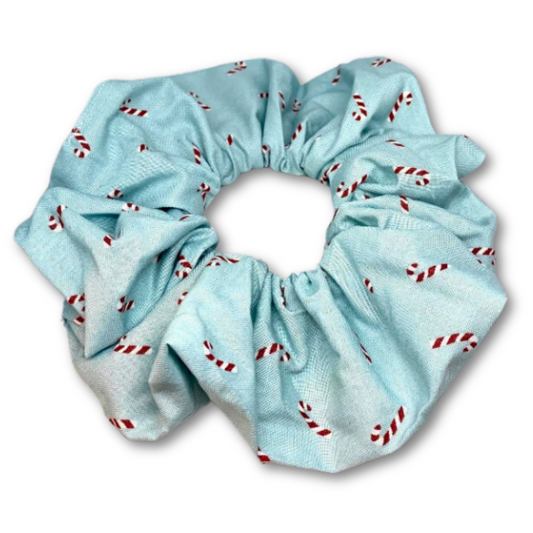 Blue Candy Cane Christmas Scrunchie