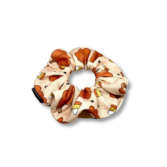 Mini Beige Pumpkin and Candy Corn Bullet Scrunchie Enchanted Scrunch