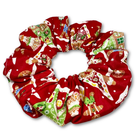 Red Gingerbread House Christmas Scrunchie