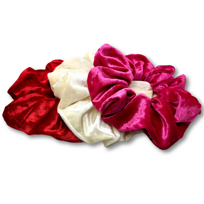 Valentine's Day Crushed Velvet Scrunchie Trio