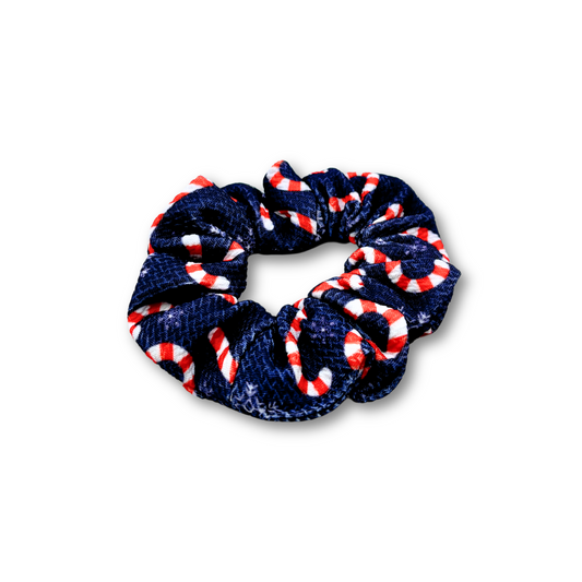 Mini Blue Candy Cane Christmas Bullet Scrunchie