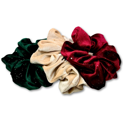 Christmas Sparkle Velvet Scrunchie Trio