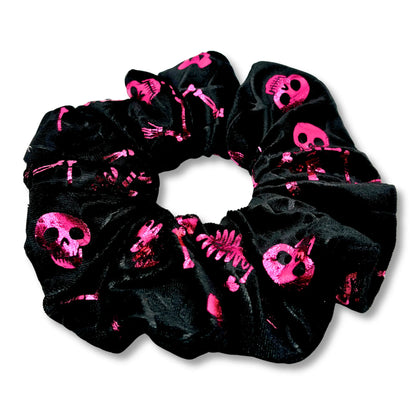 Pink Skeleton Velvet Halloween Scrunchie Enchanted Scrunch