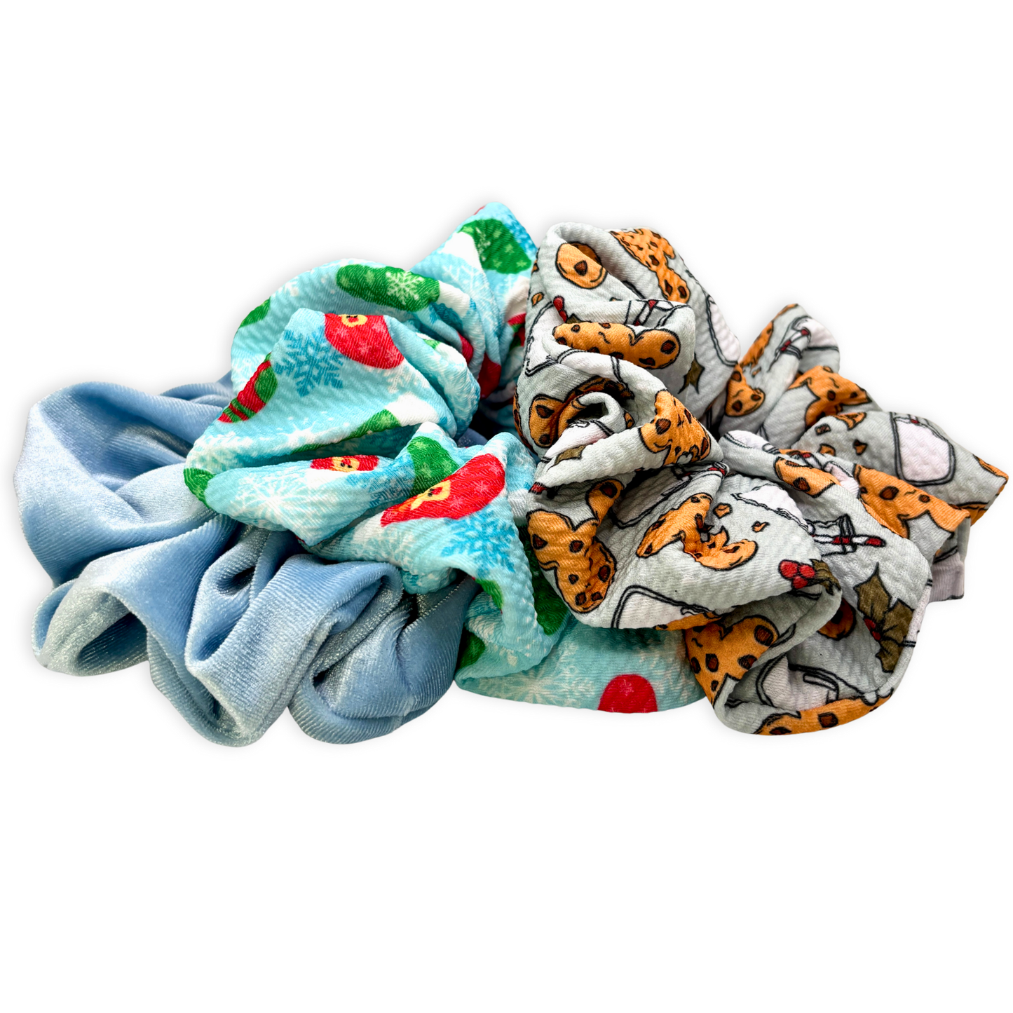 Blue Christmas Scrunchie Trio