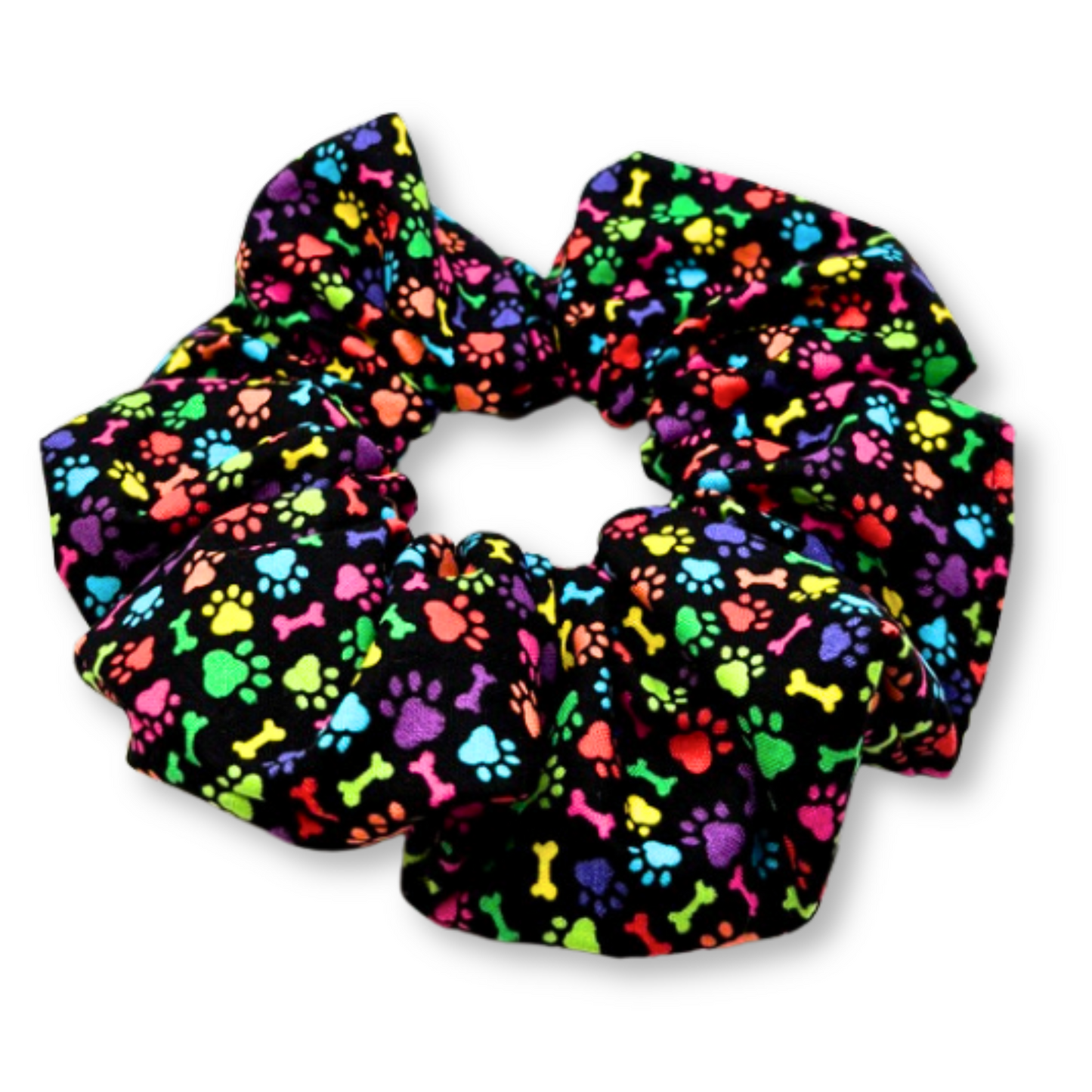 Black Colorful Paw Print Scrunchie