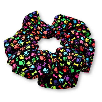 Black Colorful Paw Print Scrunchie