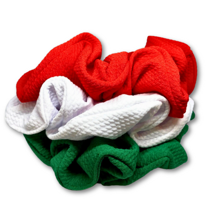 Green, Red and White Scrunchie Trio