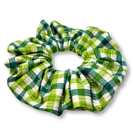 Green Plaid St Patrick's Day Ribbed Scrunchie