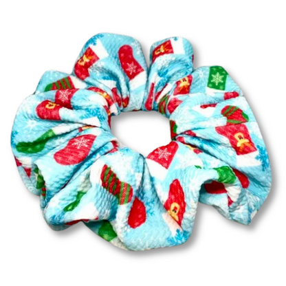 Blue Stocking Christmas Bullet Scrunchie