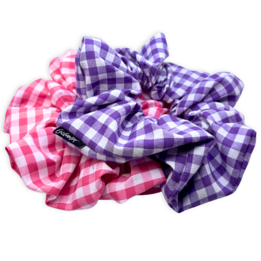 Pink & Purple Gingham Valentine's Day Scrunchie Set