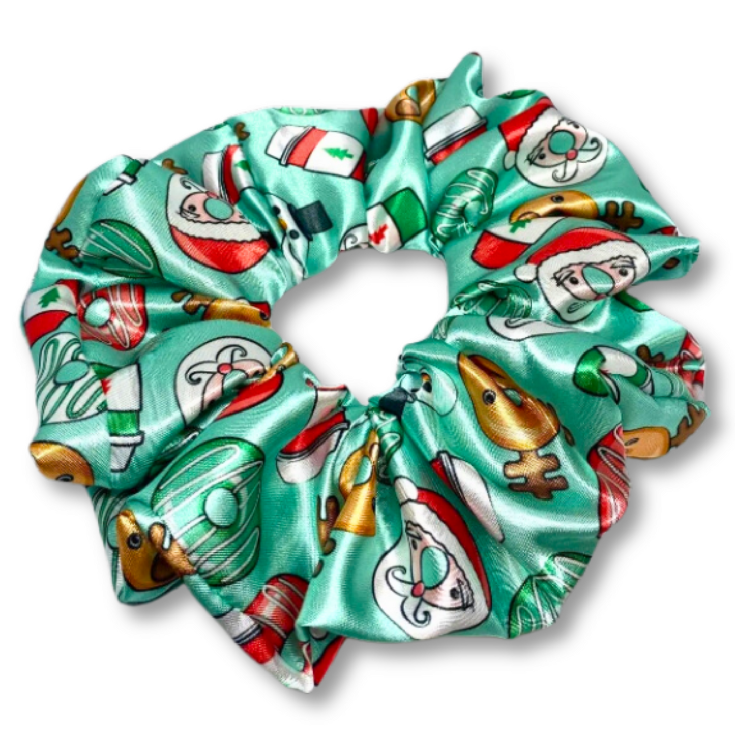 Green Christmas Donuts Silk Scrunchie