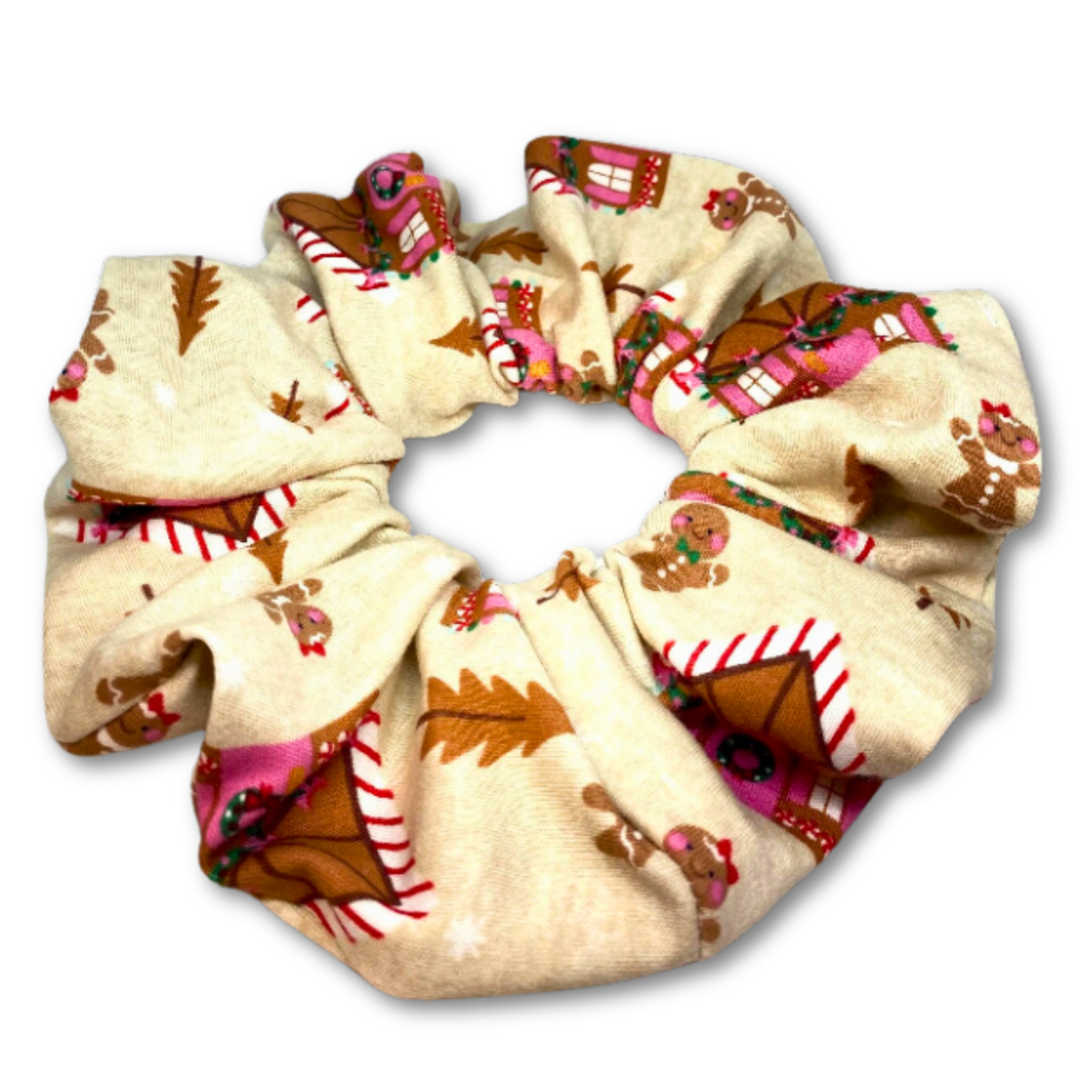 Beige Gingerbread House Christmas Scrunchie