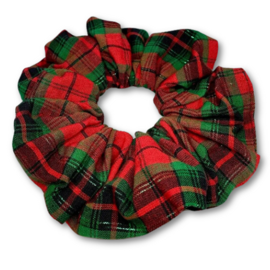 Red and Green Sparkle Plaid Christmas Scrunchie