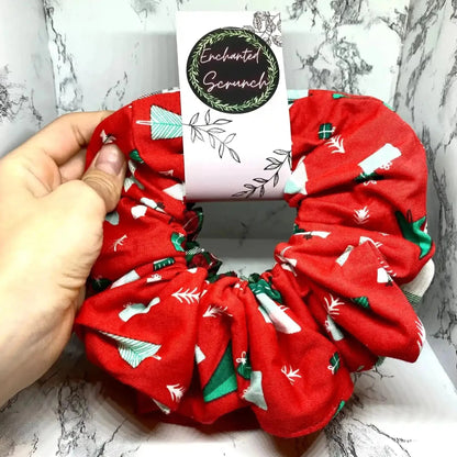 Red Trees and Plaid Christmas Set Scrunchie Enchanted Scrunch