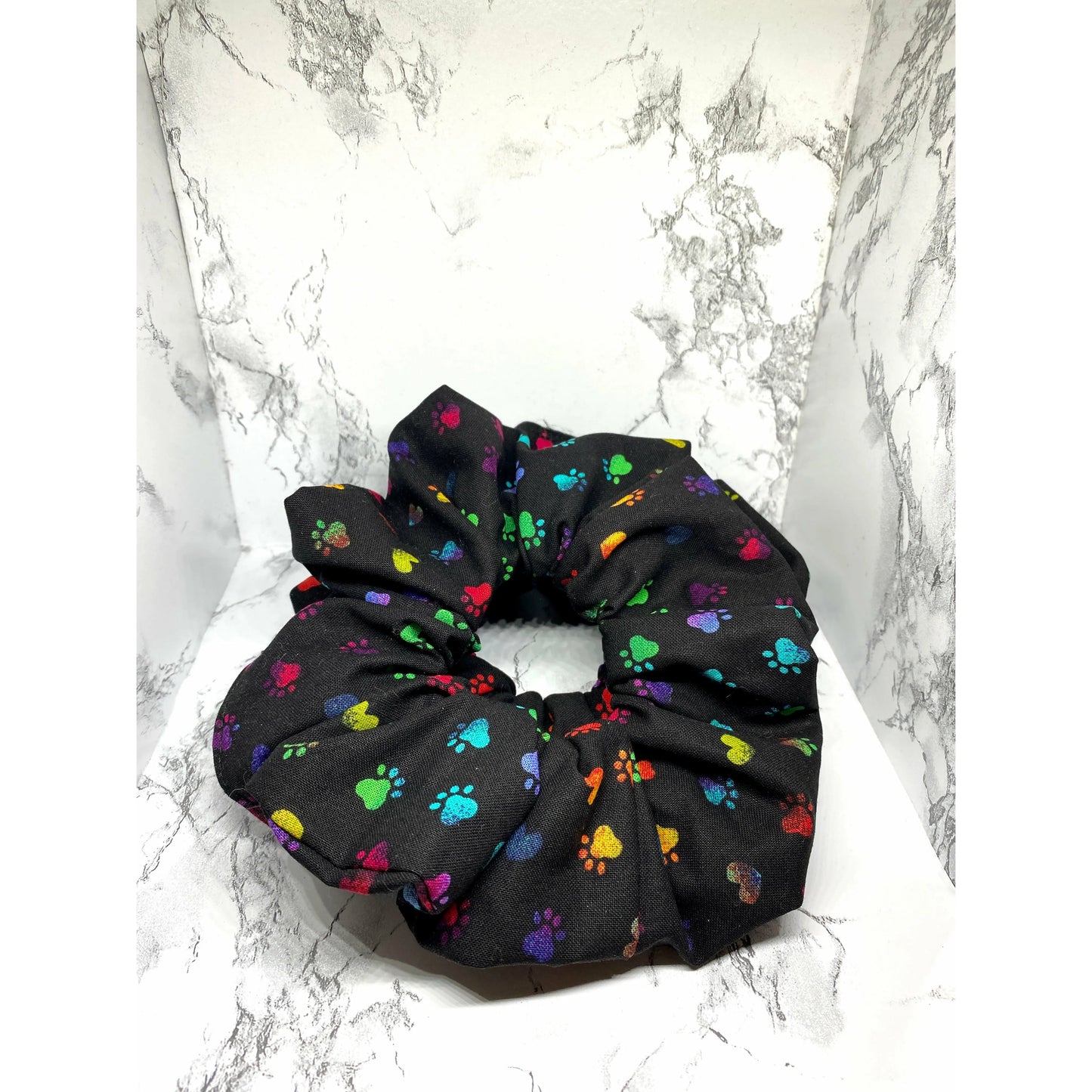 Black Colored Paw Print Scrunchie enchantedscrunch