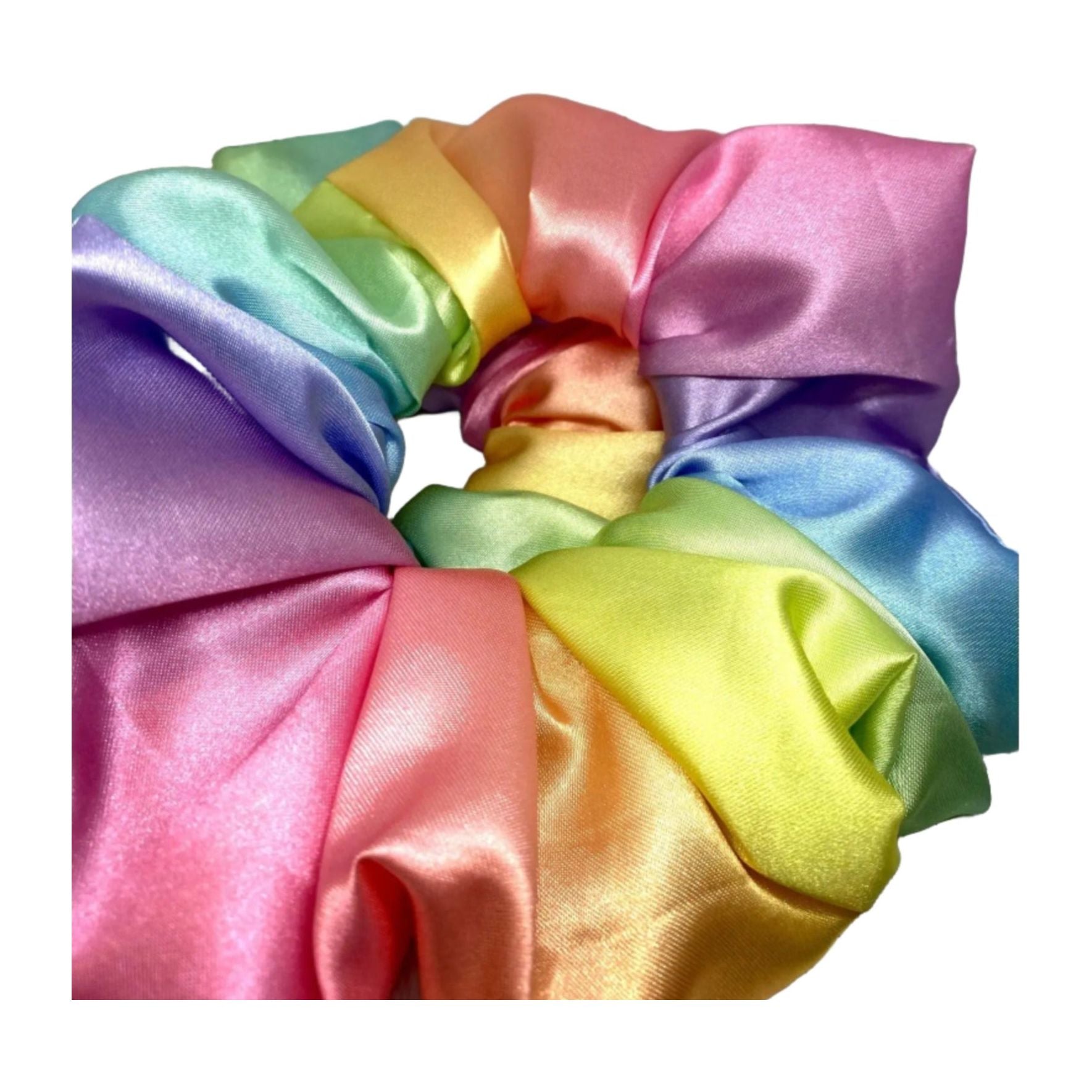 Rainbow Ombre Silk Scrunchie Up Close enchantedscrunch