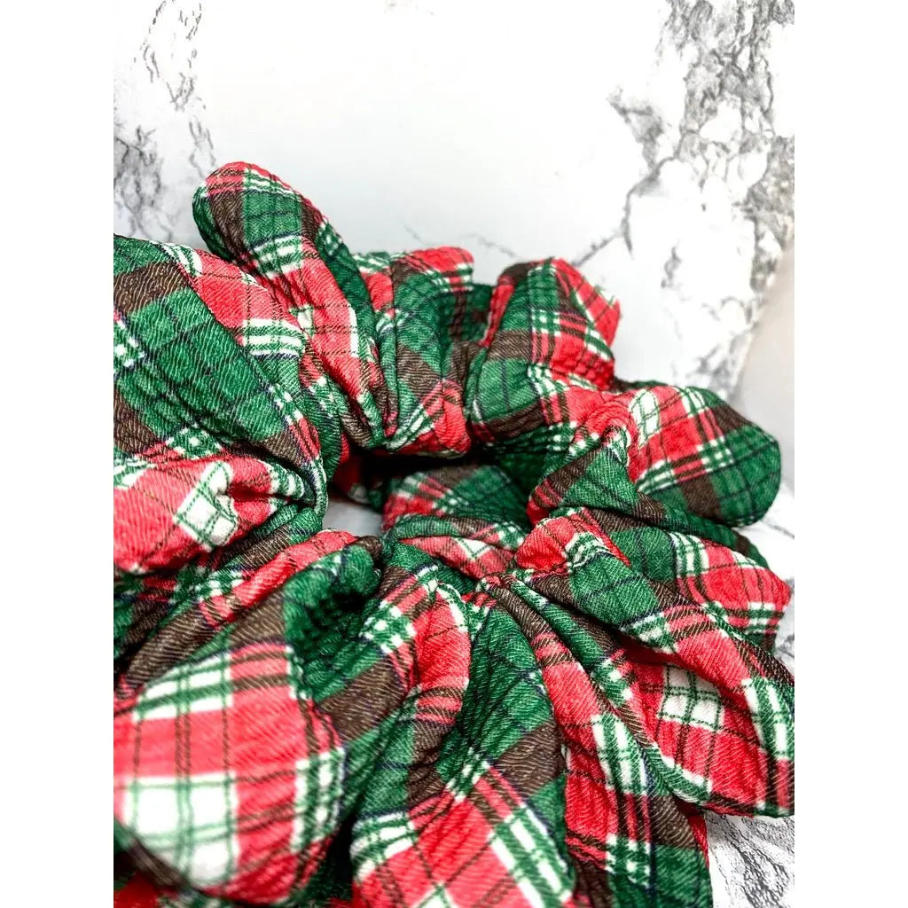 Red and Green Plaid Christmas Bullet Scrunchie Enchanted Scrunch