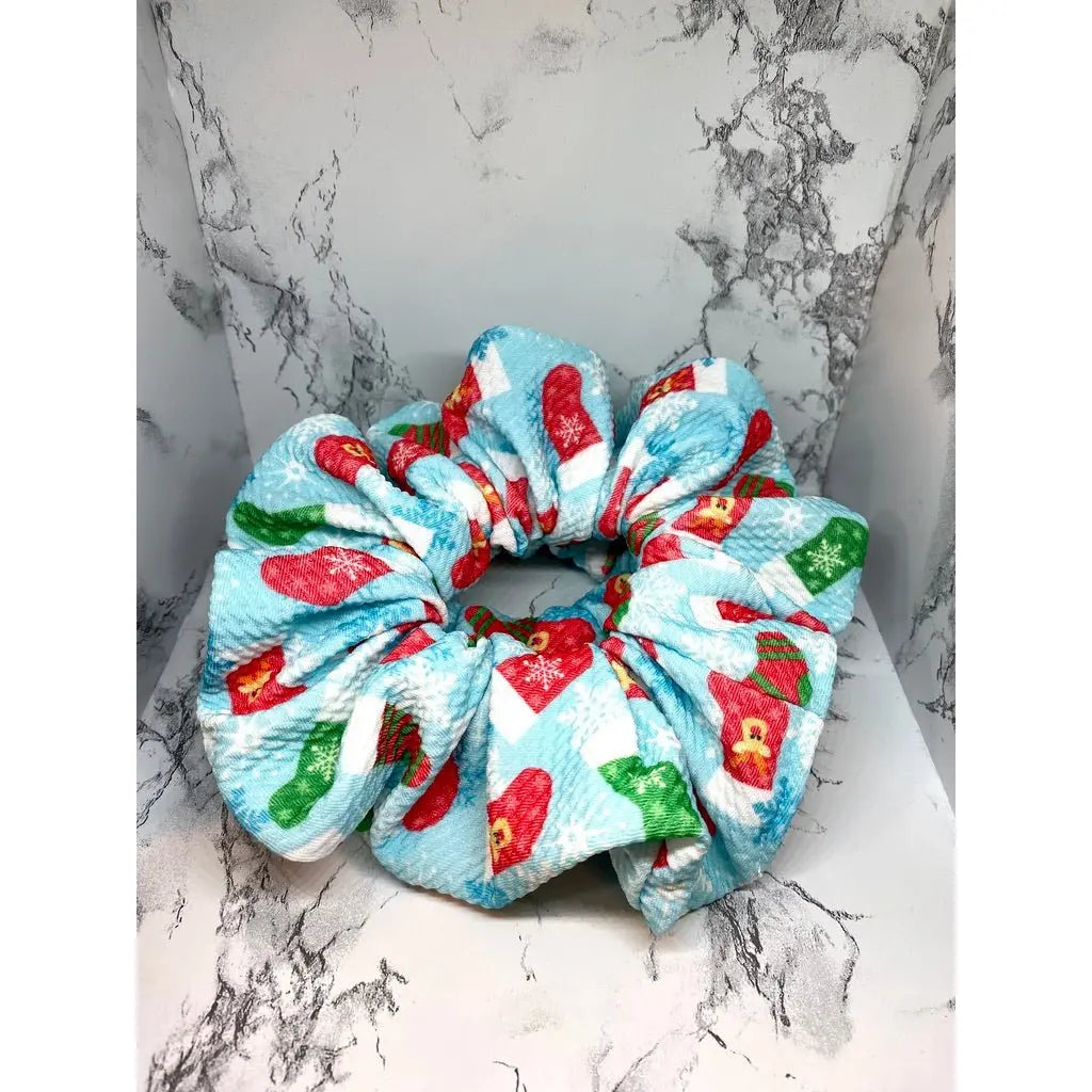 Blue Stocking Christmas Bullet Scrunchie Enchanted Scrunch